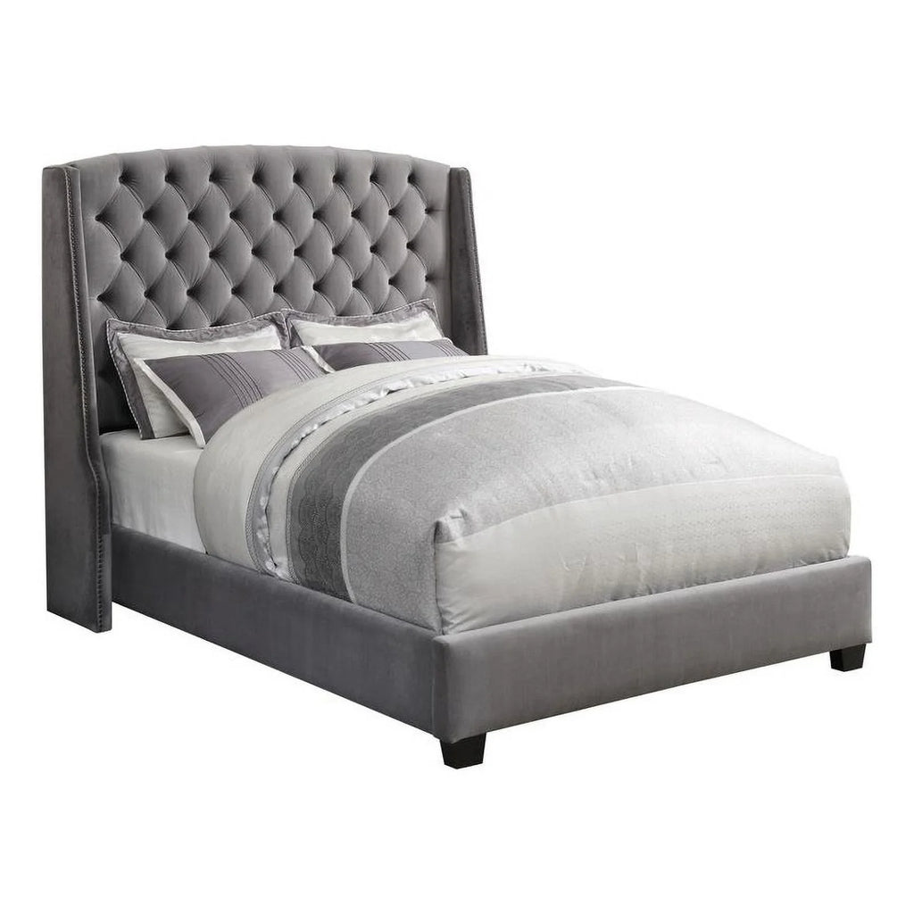 Gray Tufted Velvet Upholstered Full Bed A18782