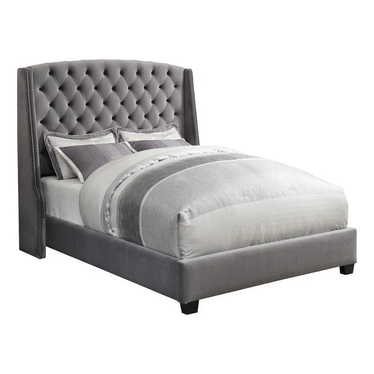 Gray Tufted Velvet Upholstered Full Bed A18782