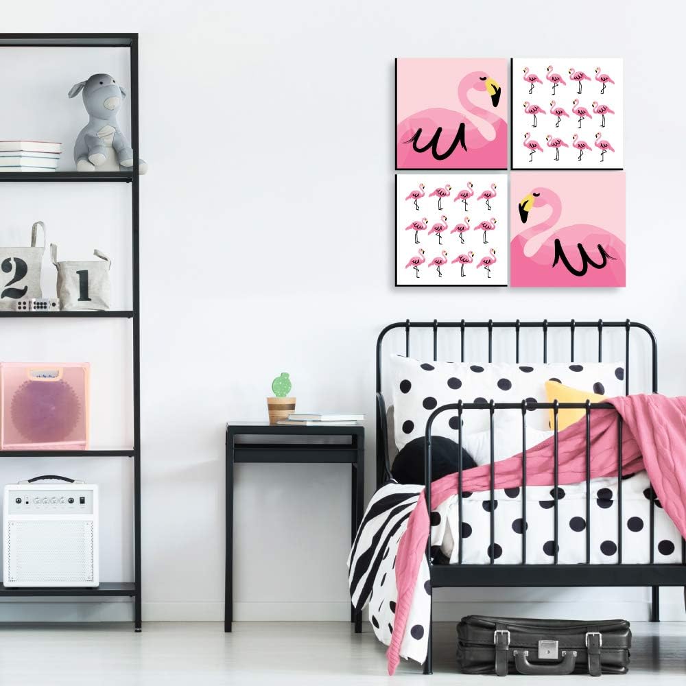 Pink Flamingo Kids Wall Art Set of 4 Prints C8118