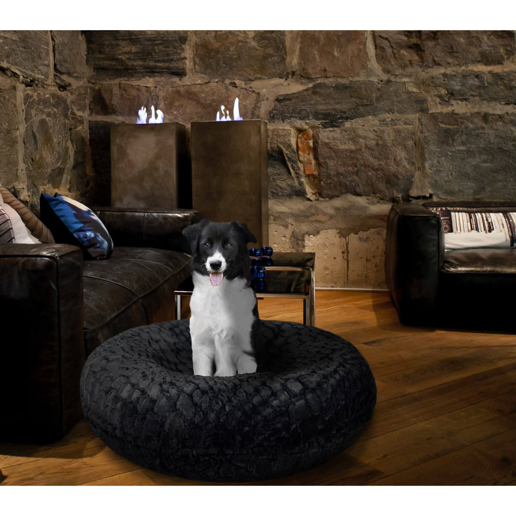 Black Extra Plush Faux Fur Pet Bed U175922