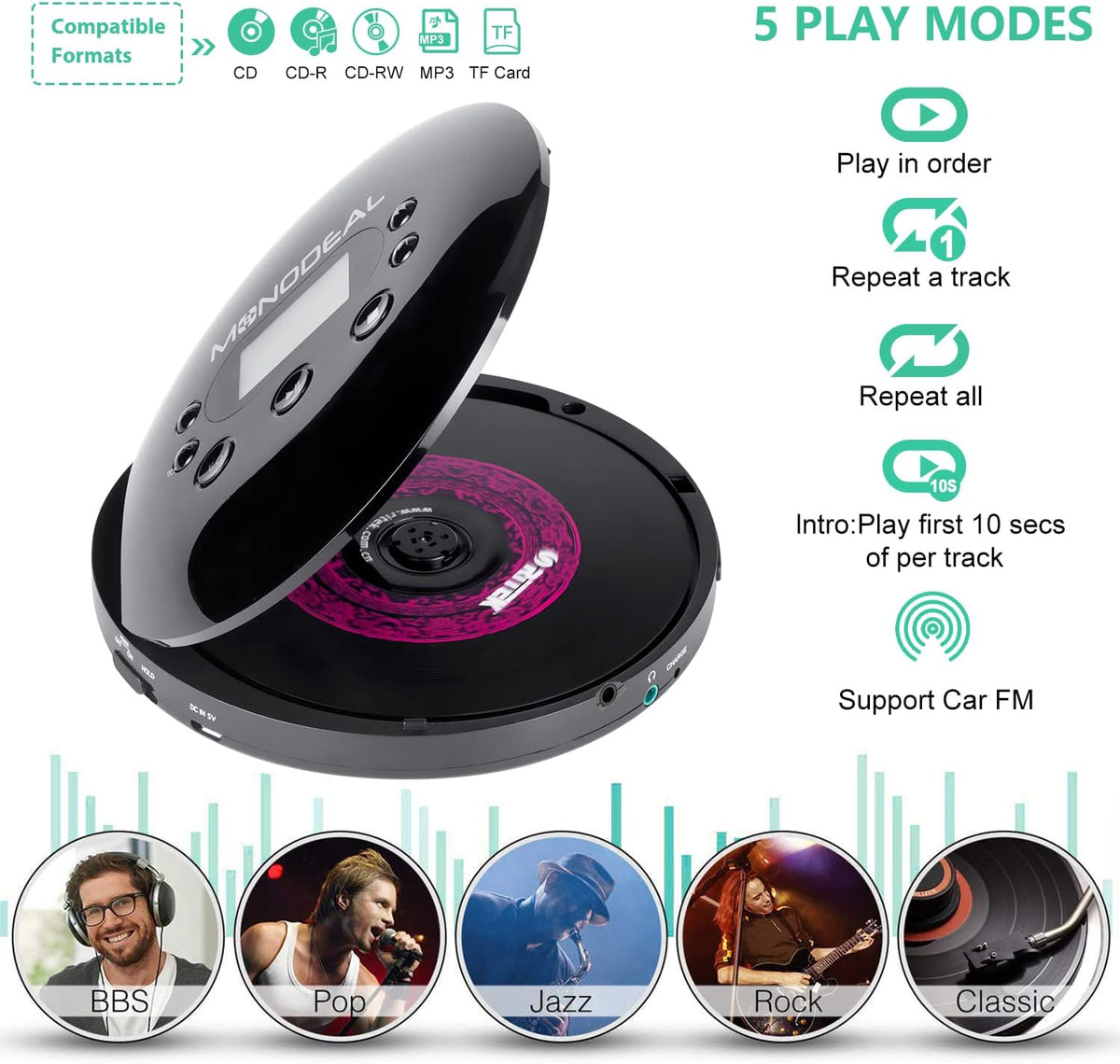 Portable CD Player with FM Transmitter, Anti-Skip Protection, Headphones, Pack of 2 I411681