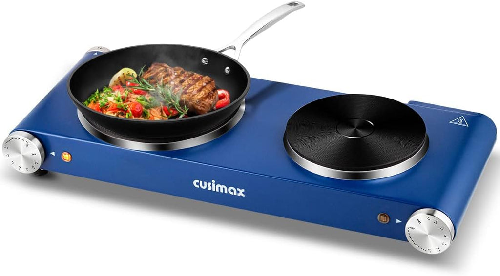 Double Hot Plates Electric Cooktop, Cast Iron, Black Stainless Steel U310212