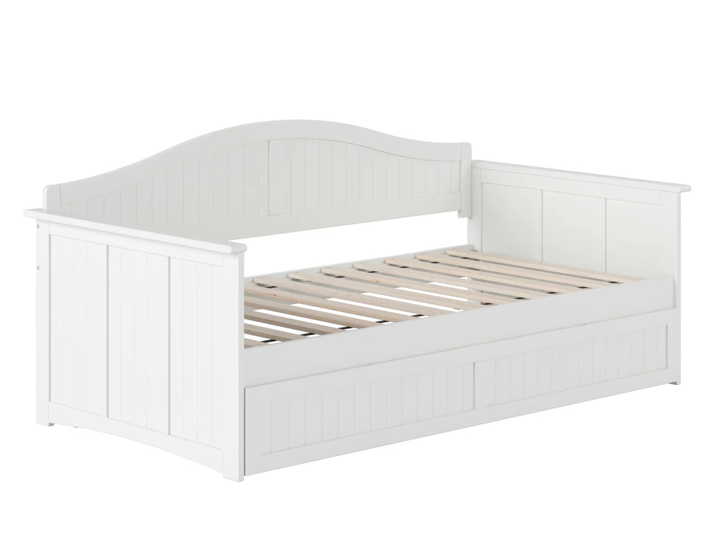 White Twin Size Wood Daybed with Trundle T749342