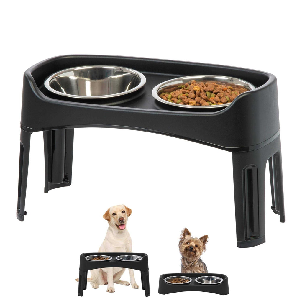 12 inch Elevated Dog Bowls with 2 Qt Stainless Steel Bowls U6791