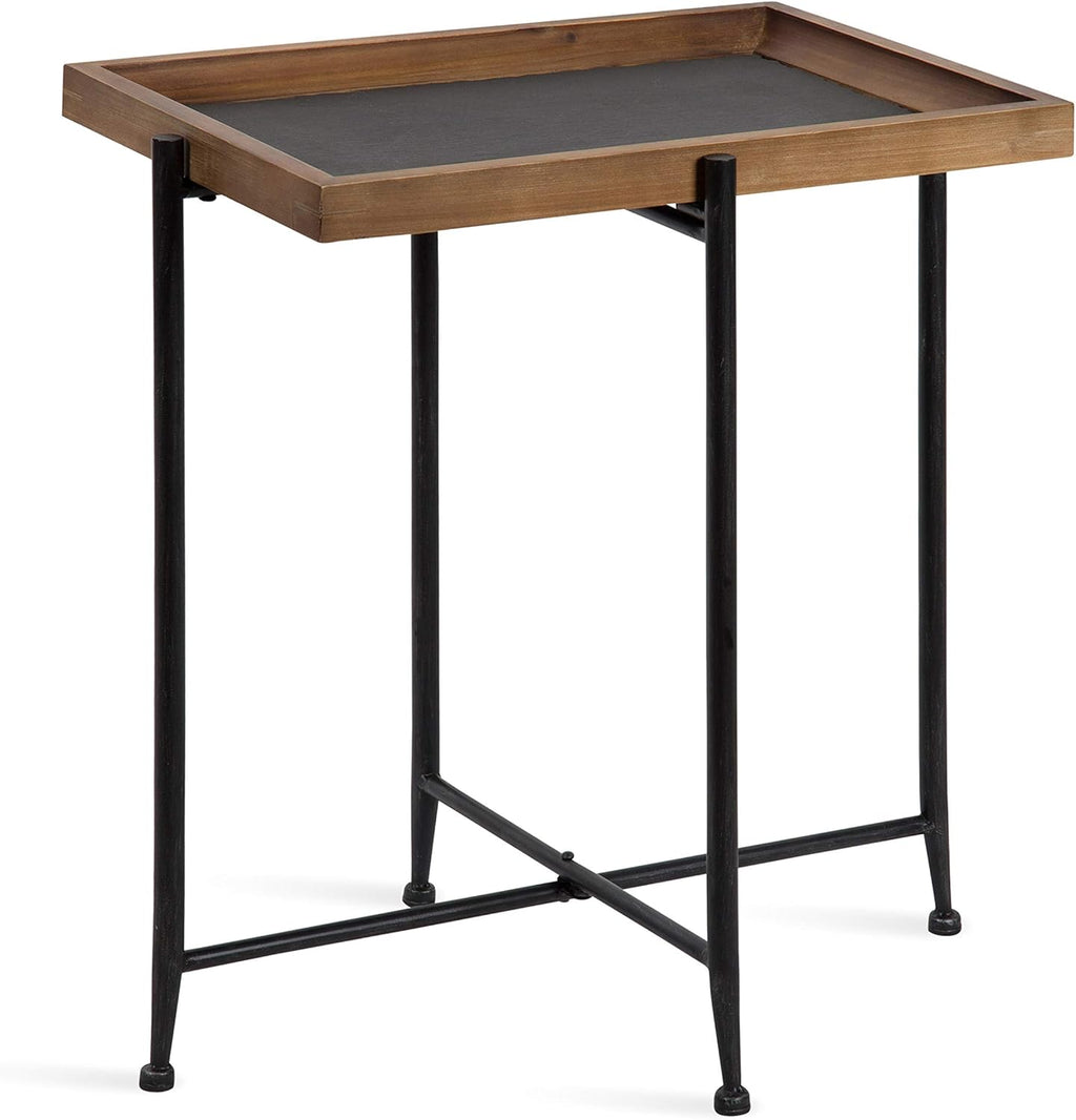 Industrial Modern Wood and Slate Side Accent Table with Black Iron Metal Base J244