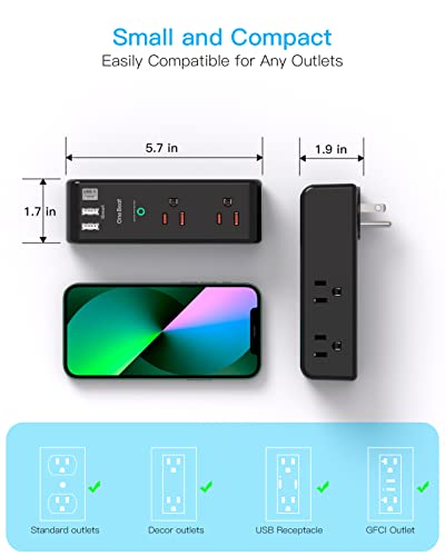 Surge Protector Outlet Extender with Rotating Plug, 6 AC Outlets and 3 USB Ports Z549