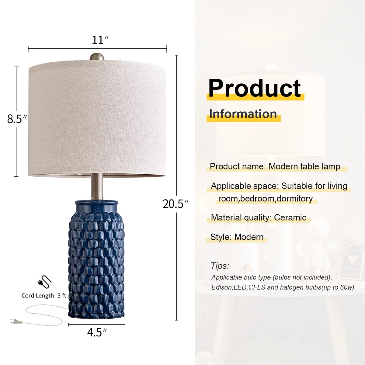 Modern Table Lamp Set of 2 Dark Blue Ceramic C911601