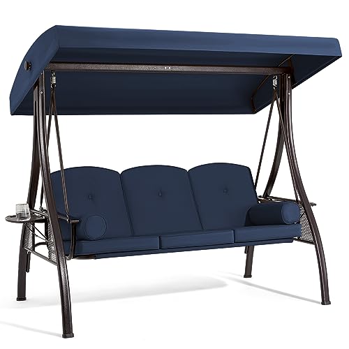 3 Person Outdoor Porch Swing with Cup Holder, Canopy, Cushions A2044