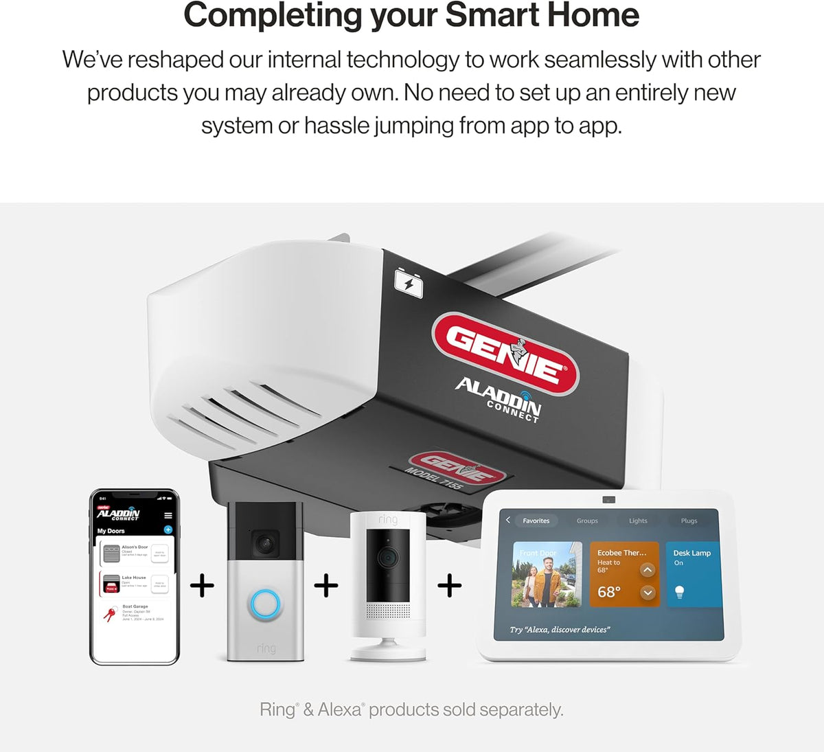 Smart Garage Door Opener with WiFi and Battery Backup, Black/White V2234