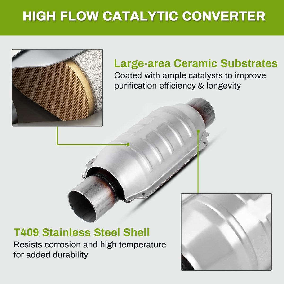 2.25 Inlet/Outlet Universal Catalytic Converter with O2 Port and Heat Shield C95329