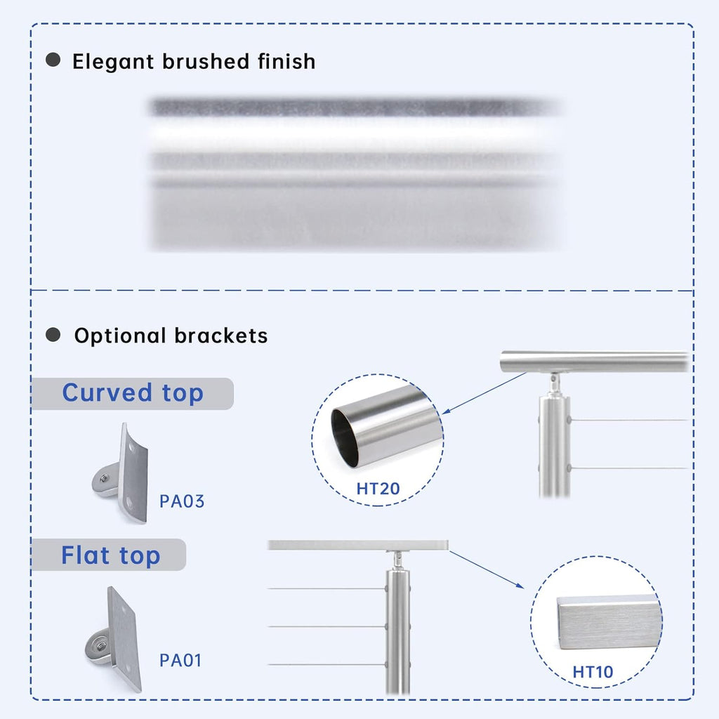 2Pack Stainless Steel Cable Railing Post Round 36x2.36 Surface Mount H3943