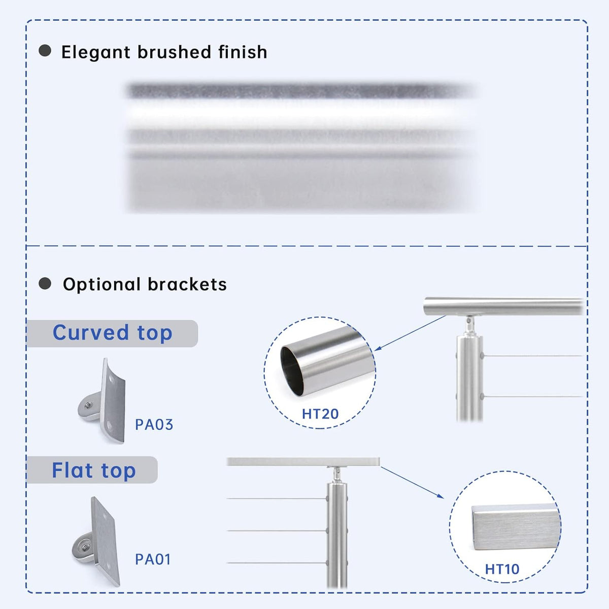 2Pack Stainless Steel Cable Railing Post Round 36x2.36 Surface Mount H3943