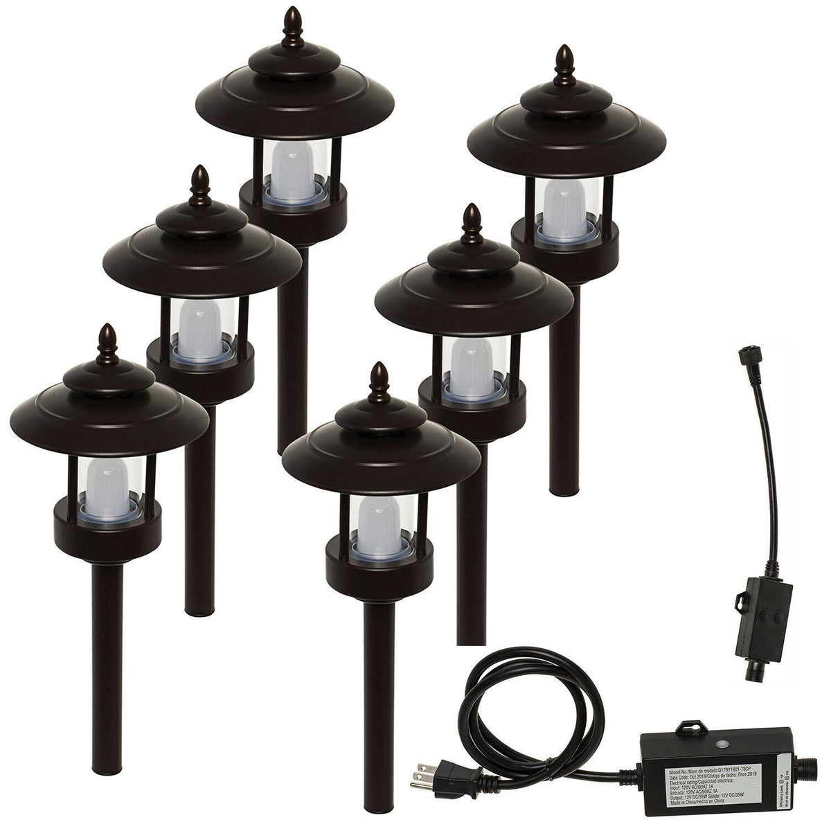 6 Pack 100 Lumen Low Voltage Multi-Color LED Pathway Light Kit with Transformer and Remote A9113