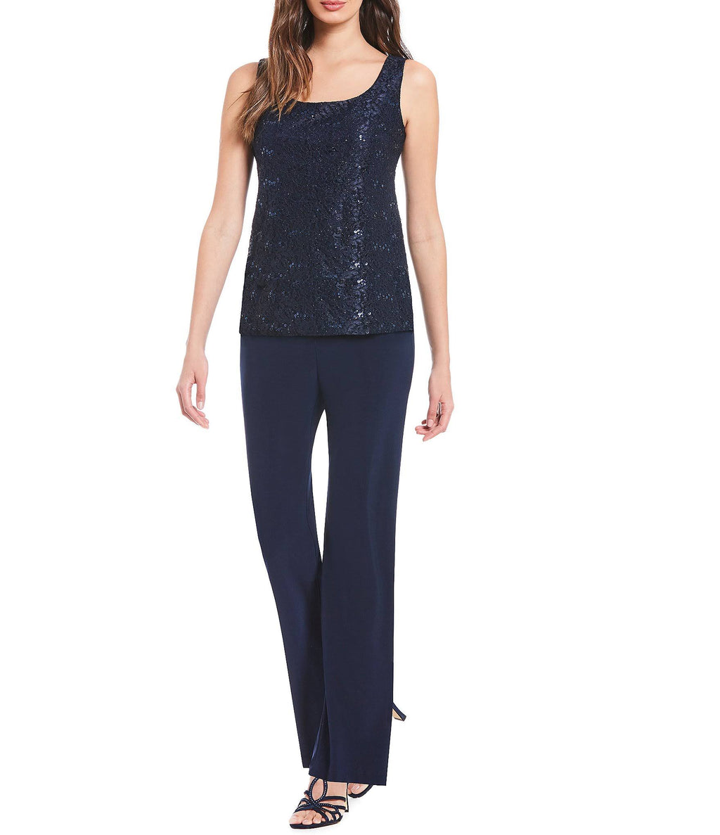 3-Piece Sequin Lace Duster Pant Set D714