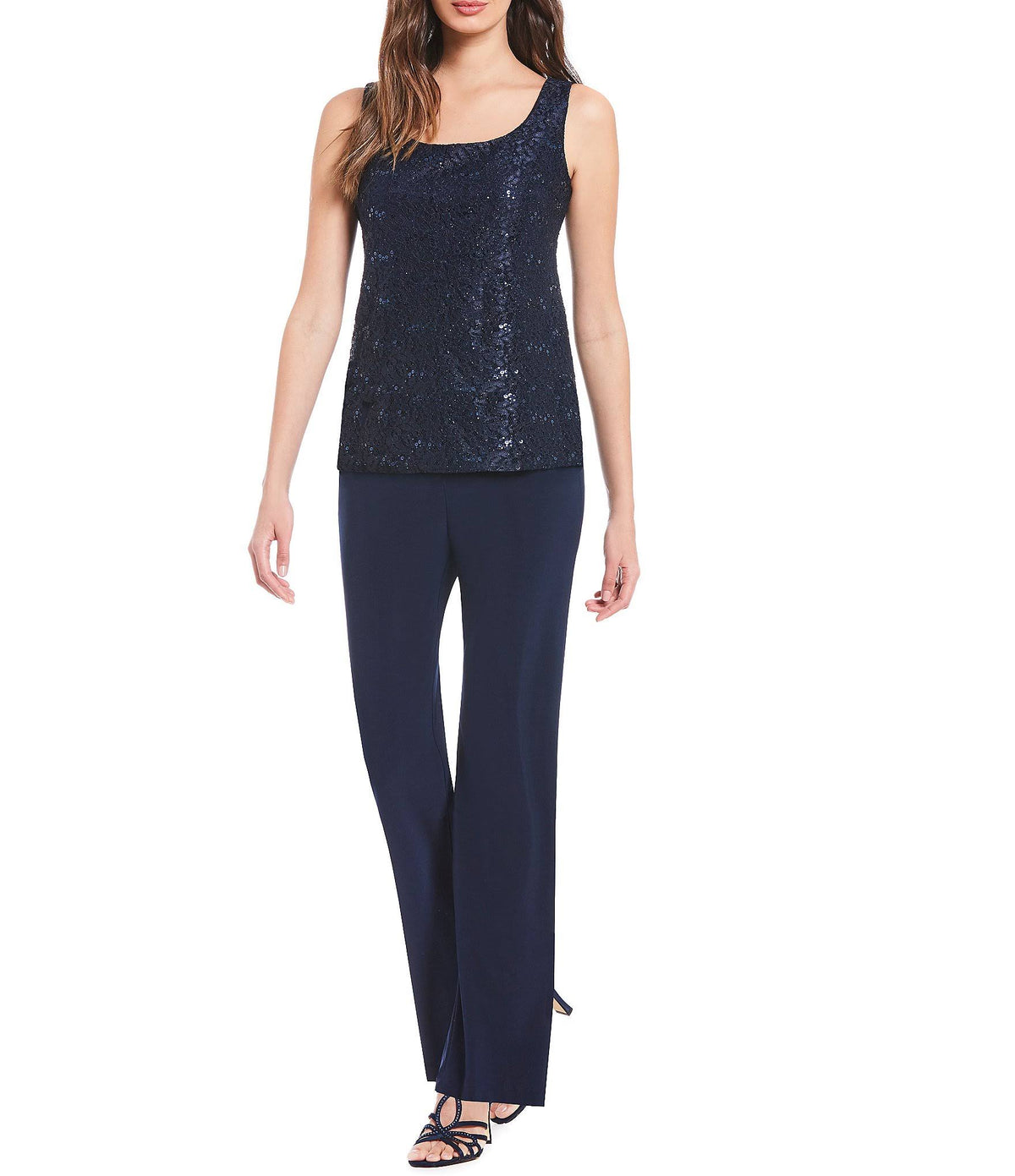 3-Piece Sequin Lace Duster Pant Set D714