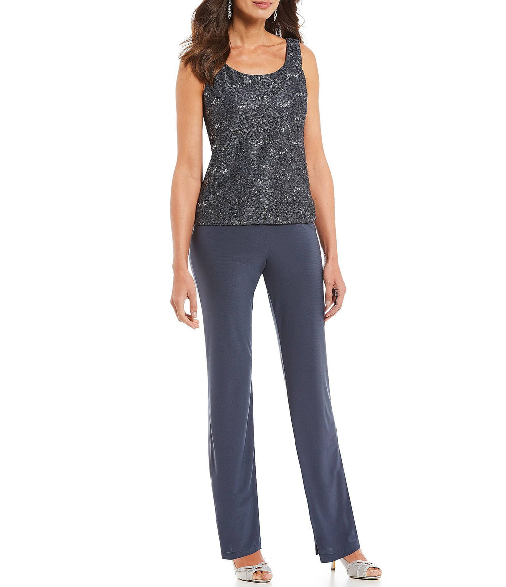 3-Piece Sequin Lace Duster Pant Set D714