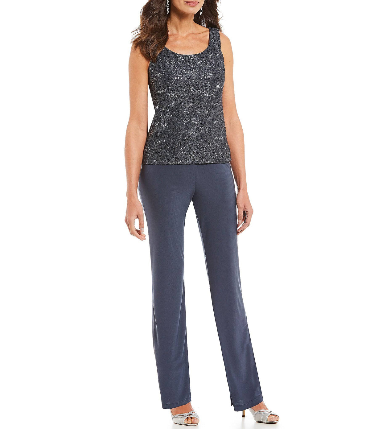 3-Piece Sequin Lace Duster Pant Set D714