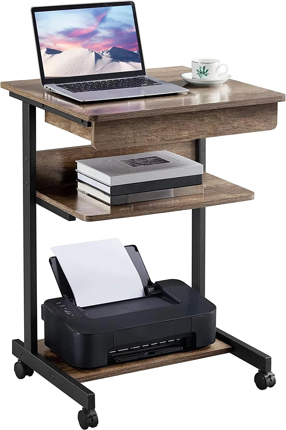 Rolling Computer Desk with Wheels Taupe Wood W603636