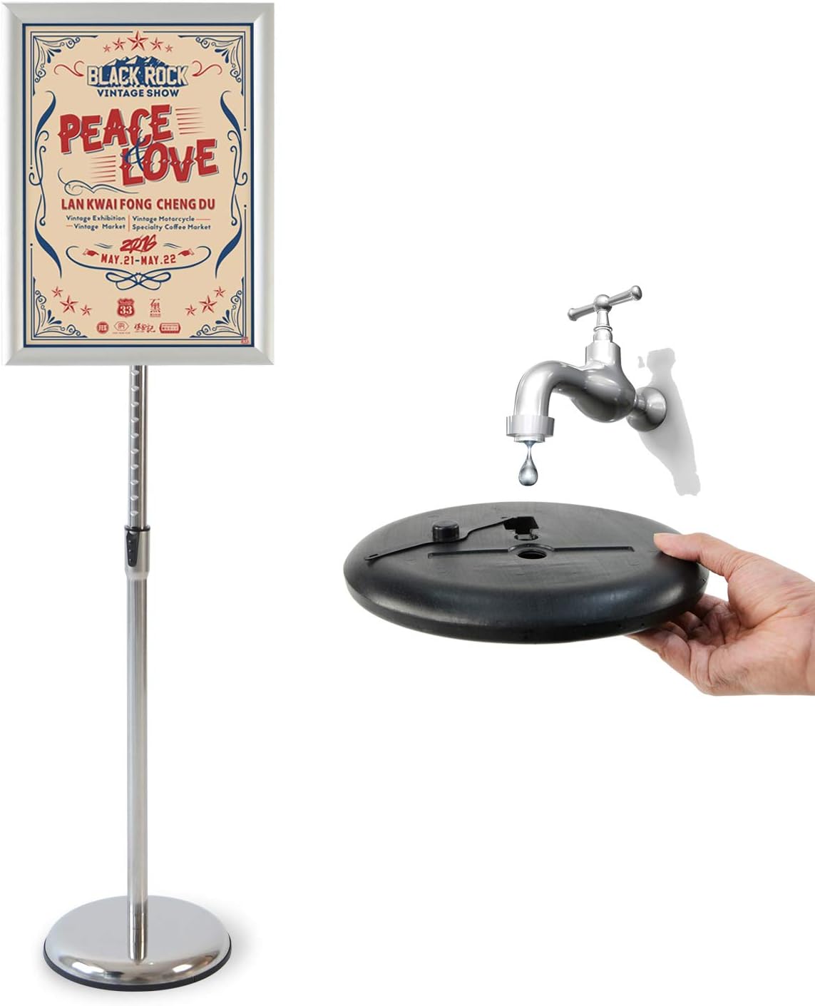 Heavy Duty Adjustable Aluminum Floor Standing Sign Holder, Black H195
