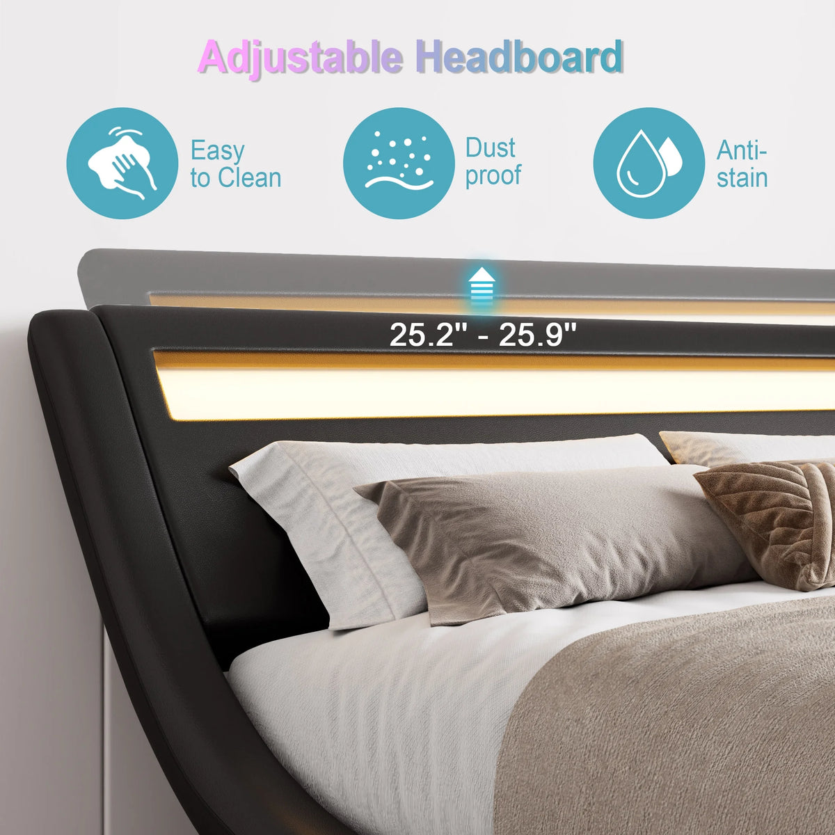 Queen Size Upholstered Bed Frame with LED Headboard, Black N186