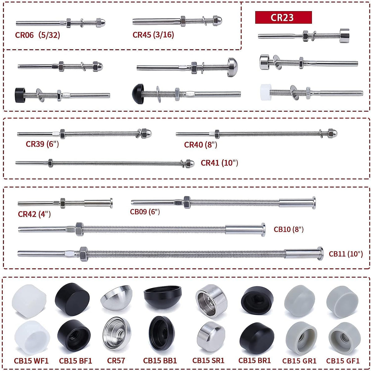 50 Pack Hand Swage Threaded Stud Tensioner 1/8 Cable Railing Kit T316 Stainless Steel G127