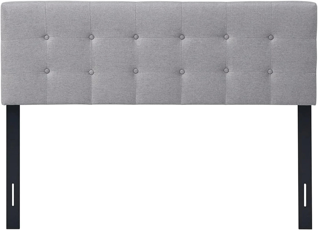 Linen Upholstered Tufted Button Headboard with Rubber Wood Legs, Grey O8888