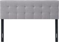 Linen Upholstered Tufted Button Headboard with Rubber Wood Legs, Grey O8888