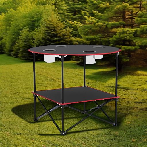 Portable Folding Camping Table with 4 Cup Holders & Carry Bag G26823