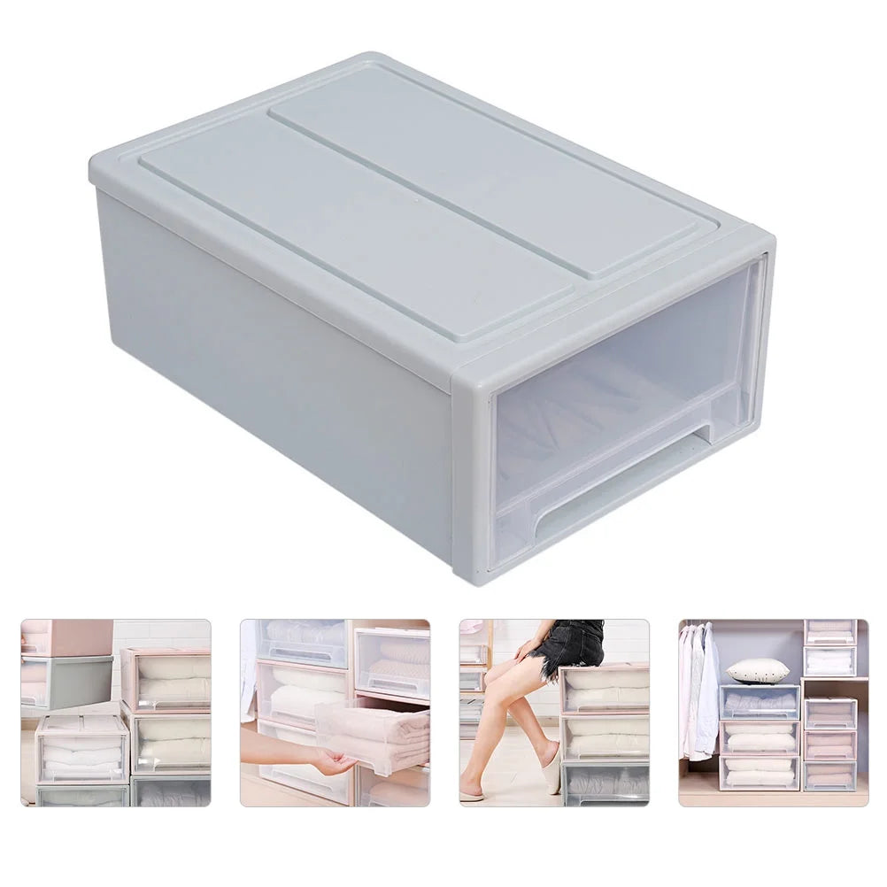 2 pcs Stackable Transparent Storage Box Drawer-type Clothes Shoes Organizer C8517