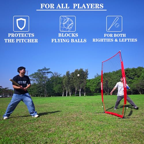 Portable Baseball Softball Pitching Screen with Carry Bag and Ground Stakes V7347