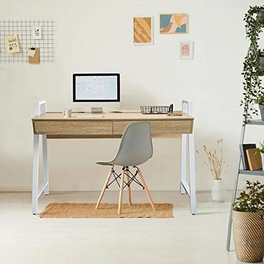 50” Computer Desk with Drawers White and Oak B8543