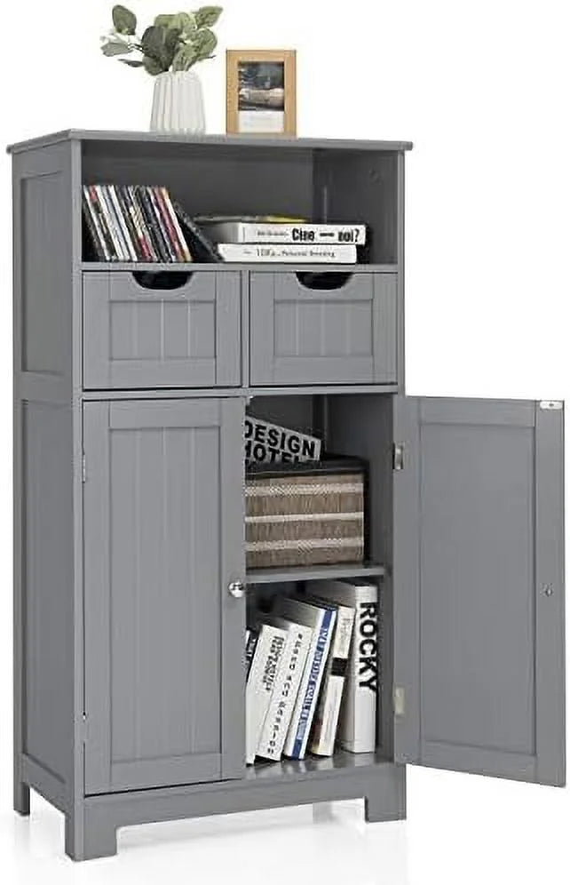 Grey Bathroom Floor Cabinet with 2 Doors and 2 Drawers A499