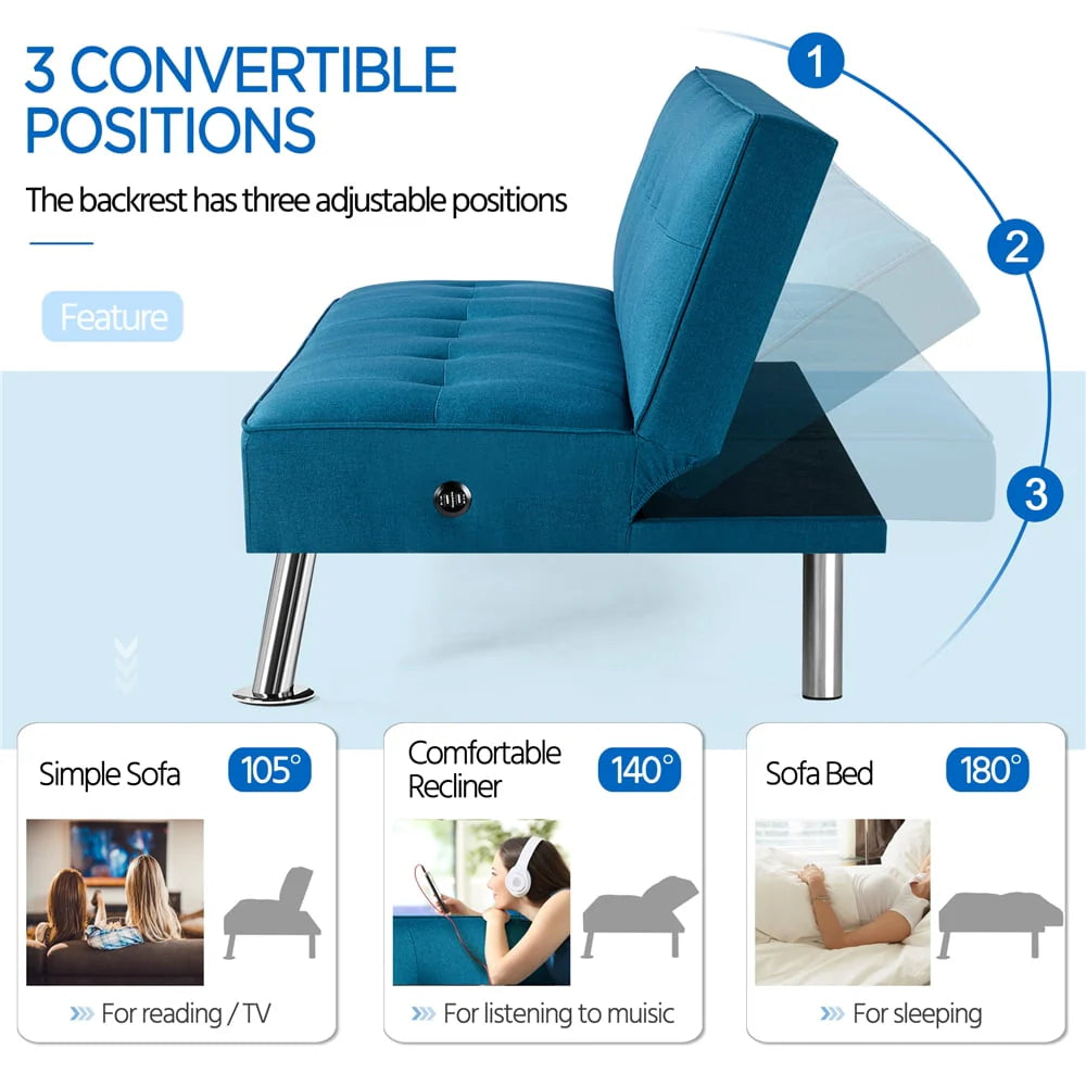 Blue Fabric Convertible Futon F4301