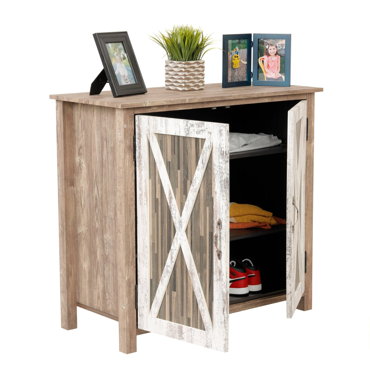 Two Door Cabinet with Rustic Barn Style Doors N592