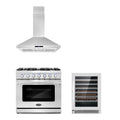 3 Piece Kitchen Appliance Package with Gas Range Range Hood and Wine Refrigerator I823642