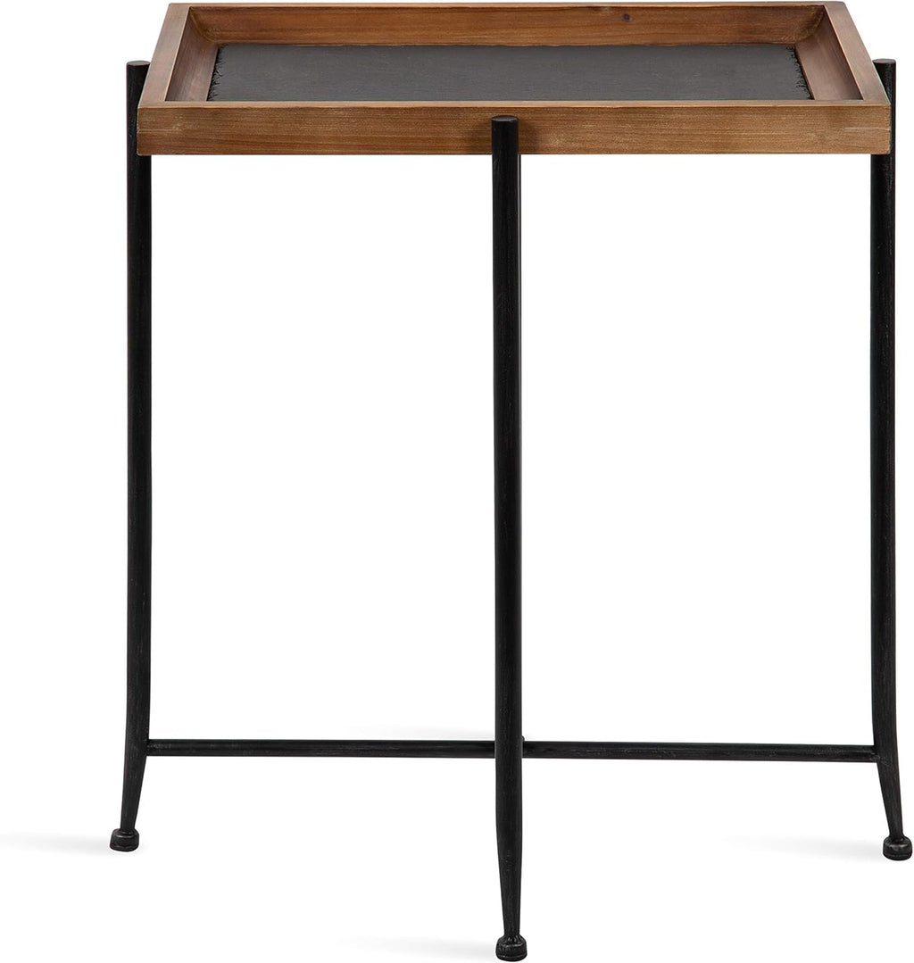 Industrial Modern Wood and Slate Side Accent Table with Black Iron Metal Base J244