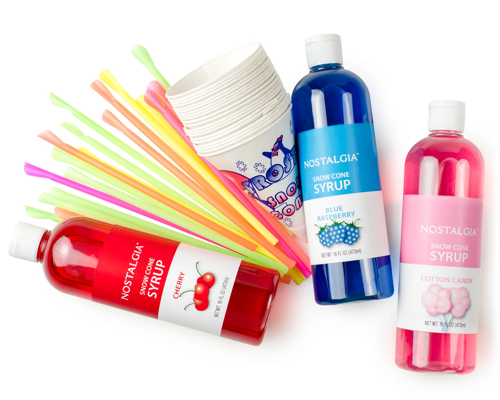 3 16-Ounce Snow Cone Syrups with 20 Spoon Straws H9530
