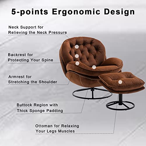 Velvet Swivel Accent Chair with Ottoman Set (Fruit Green) E536