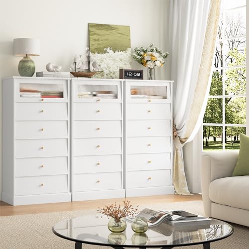 6 Drawer Black Dresser with Glass Drawer D96747