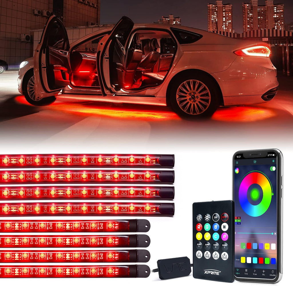 RGB LED Car Underglow Light Kit, 8PCS Bluetooth APP Control Strip J96949