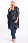 3-Piece Sequin Lace Duster Pant Set D714