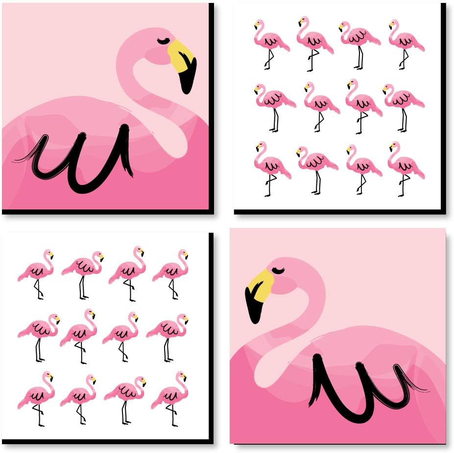 Pink Flamingo Kids Wall Art Set of 4 Prints C8118
