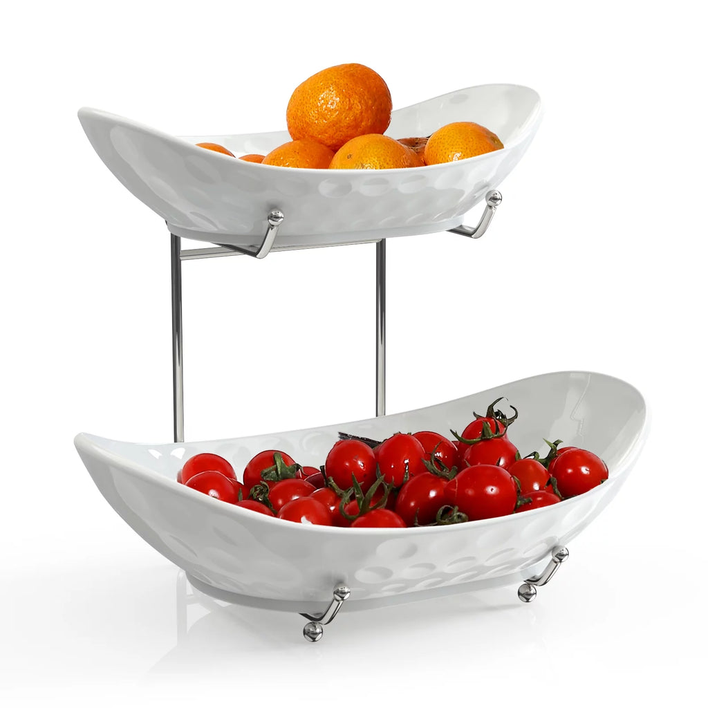 2 Tier Ceramic Fruit Bowl with Metal Rack U1628