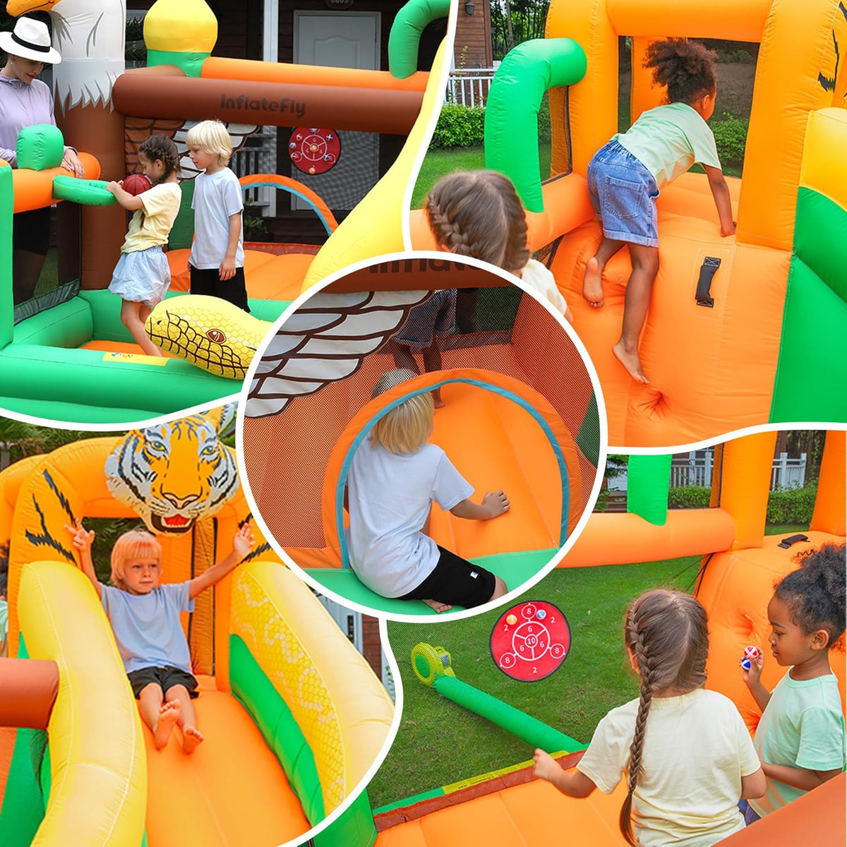 Inflatable Bouncy Castle with Slide and Basketball Hoop V923906