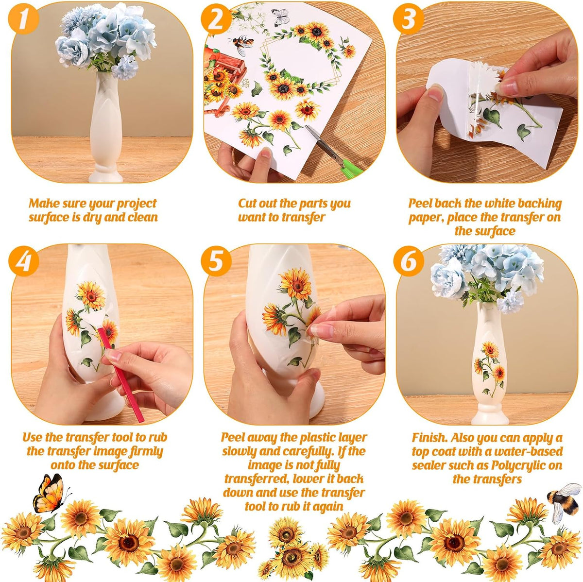 Sunflower Rub on Transfer Stickers for Furniture B674171
