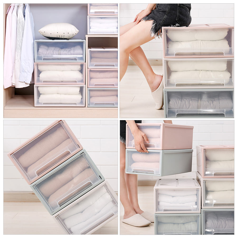 2 pcs Stackable Transparent Storage Box Drawer-type Clothes Shoes Organizer C8517