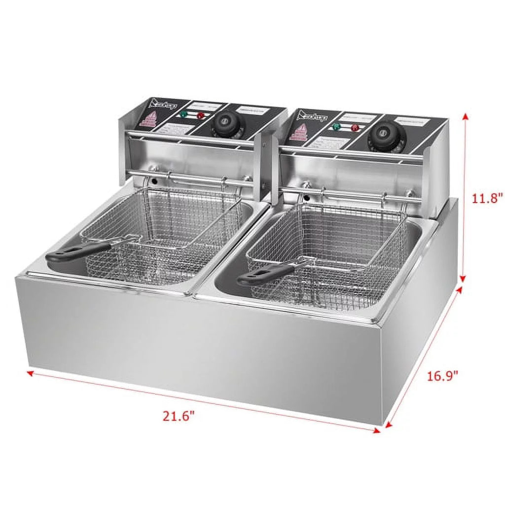 12L Stainless Steel Electric Double Tank Deep Fryer With Basket D913