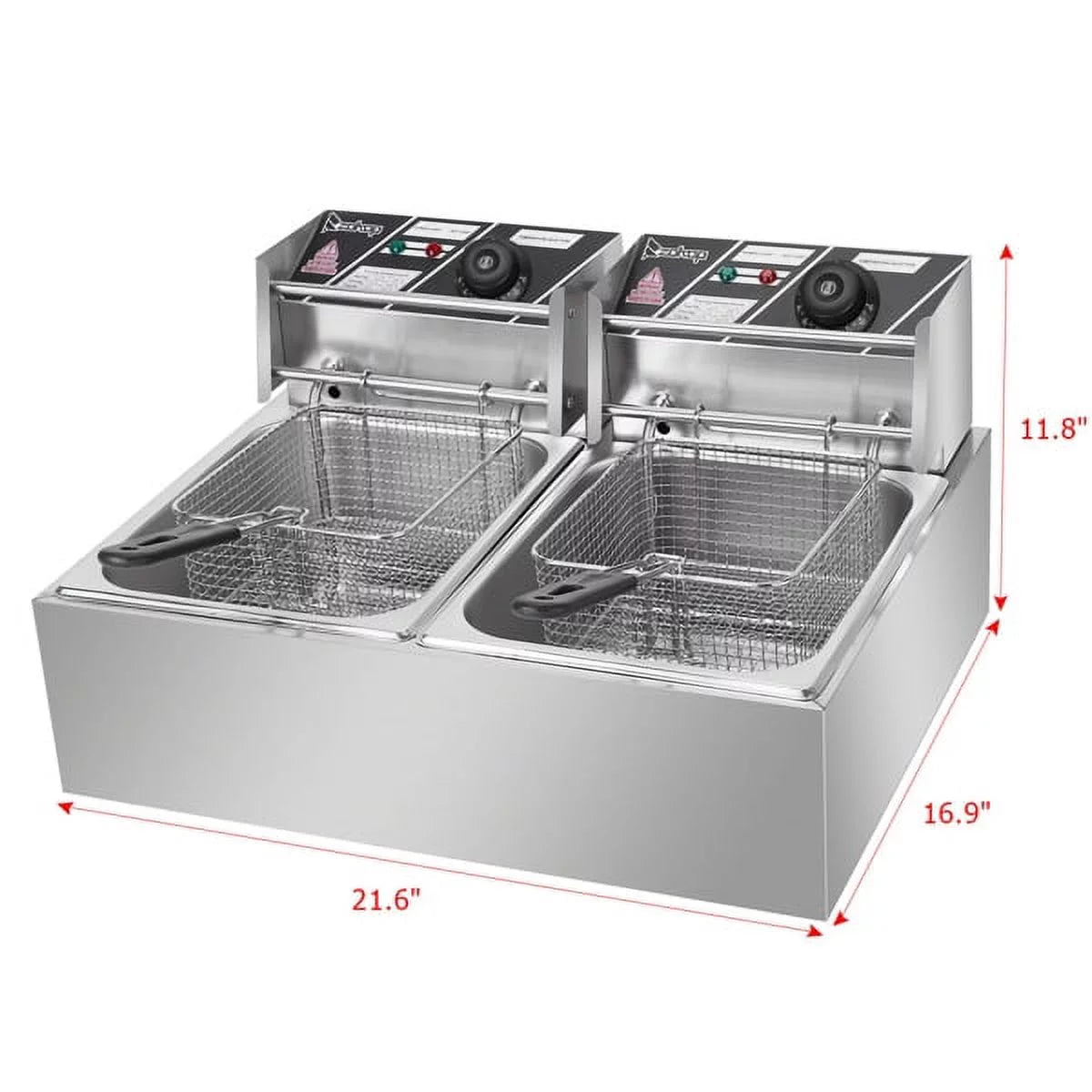 12L Stainless Steel Electric Double Tank Deep Fryer With Basket D913