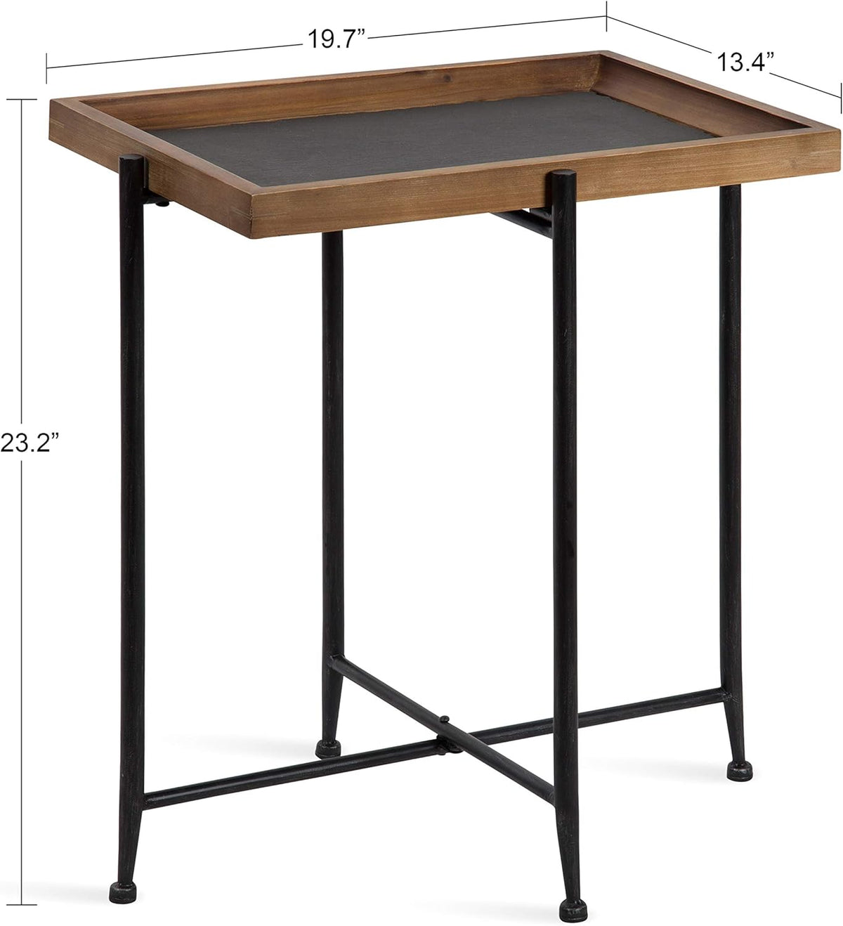 Industrial Modern Wood and Slate Side Accent Table with Black Iron Metal Base J244