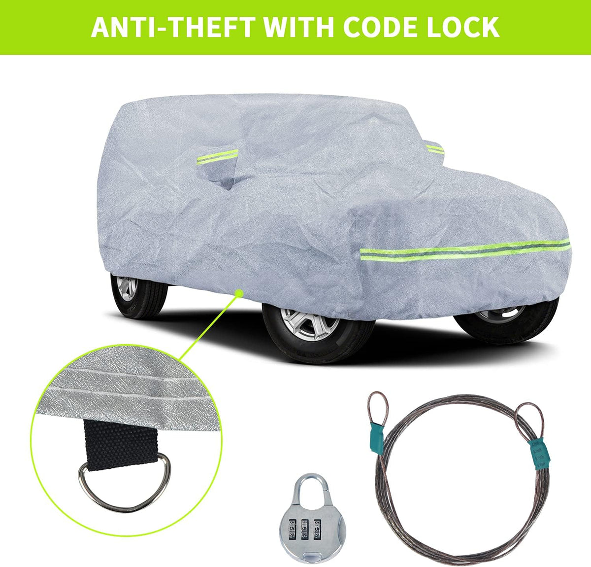 7 Layers Car Cover with Windproof Strap & Driver Door Zipper F818
